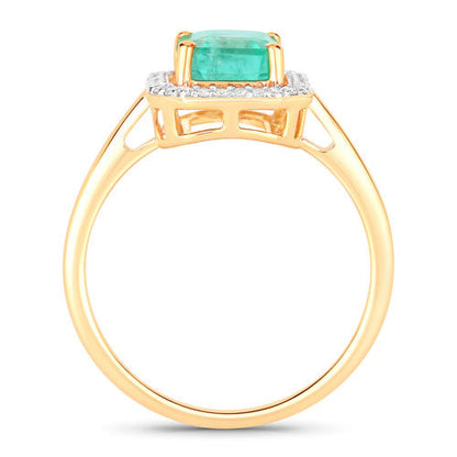 1.62 Carat Genuine Ethiopian Emerald and White Diamond 14K Yellow Gold Ring