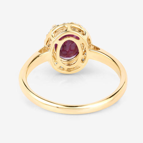 1.59 Carat Genuine Ruby and White Diamond 10K Yellow Gold Ring