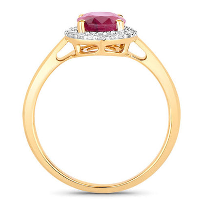 1.59 Carat Genuine Ruby and White Diamond 10K Yellow Gold Ring