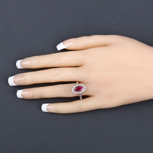 1.52 Carat Genuine Ruby and White Diamond 10K White Gold Ring