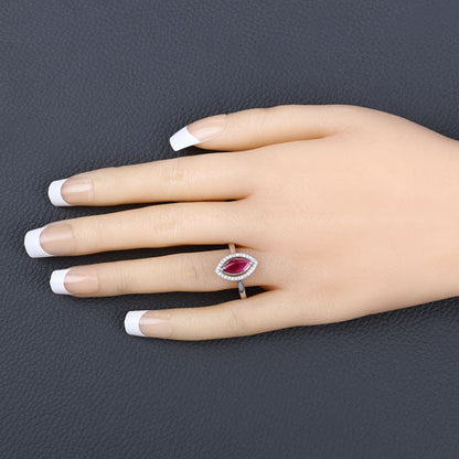 1.52 Carat Genuine Ruby and White Diamond 10K White Gold Ring