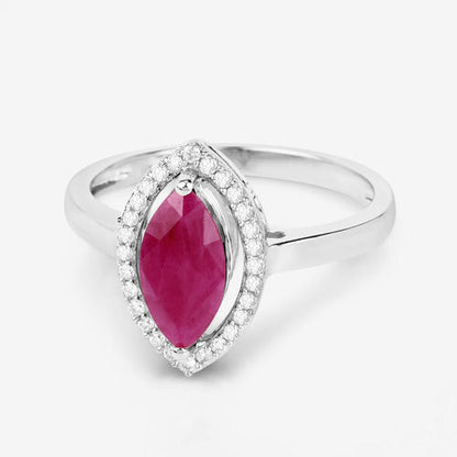 1.52 Carat Genuine Ruby and White Diamond 10K White Gold Ring