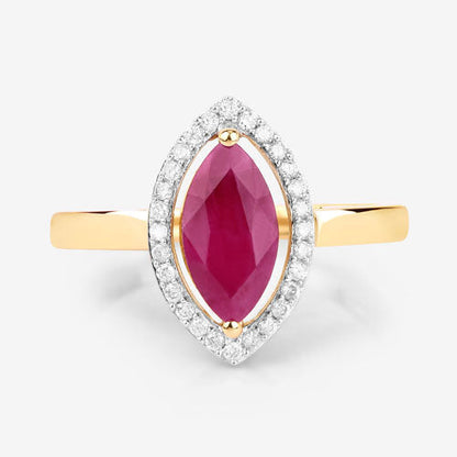 1.52 Carat Genuine Ruby and White Diamond 10K Yellow Gold Ring