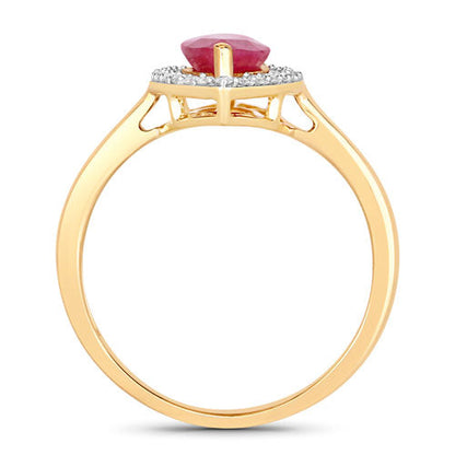 1.52 Carat Genuine Ruby and White Diamond 10K Yellow Gold Ring