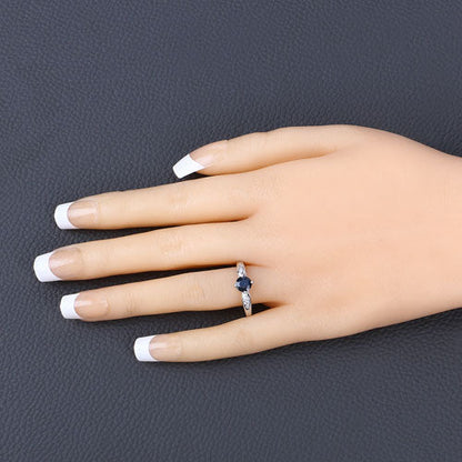 0.89 Carat Genuine Blue Sapphire and White Diamond 10K White Gold Ring
