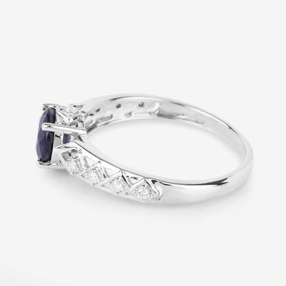 1.13 Carat Genuine Blue Sapphire and White Diamond 10K White Gold Ring