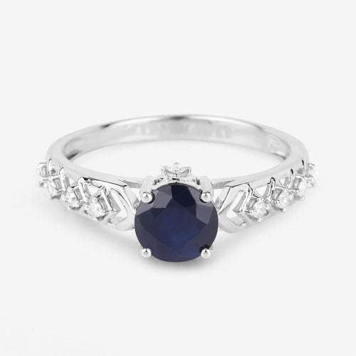 1.13 Carat Genuine Blue Sapphire and White Diamond 10K White Gold Ring