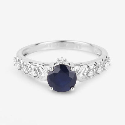 1.13 Carat Genuine Blue Sapphire and White Diamond 10K White Gold Ring