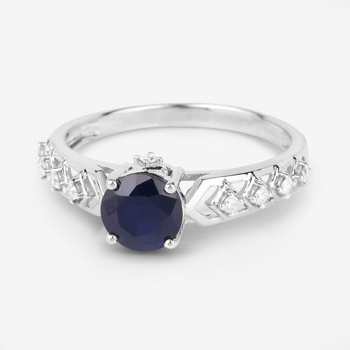 1.13 Carat Genuine Blue Sapphire and White Diamond 10K White Gold Ring