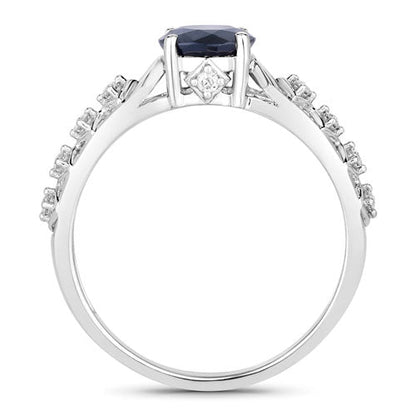 1.13 Carat Genuine Blue Sapphire and White Diamond 10K White Gold Ring