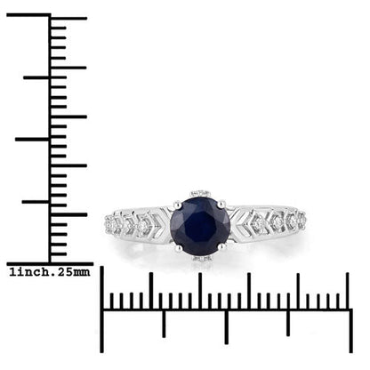 1.13 Carat Genuine Blue Sapphire and White Diamond 10K White Gold Ring