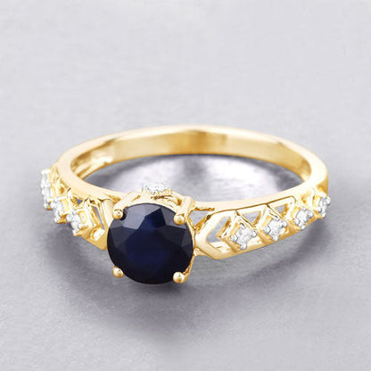 1.13 Carat Genuine Blue Sapphire and White Diamond 10K Yellow Gold Ring