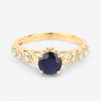 1.13 Carat Genuine Blue Sapphire and White Diamond 10K Yellow Gold Ring