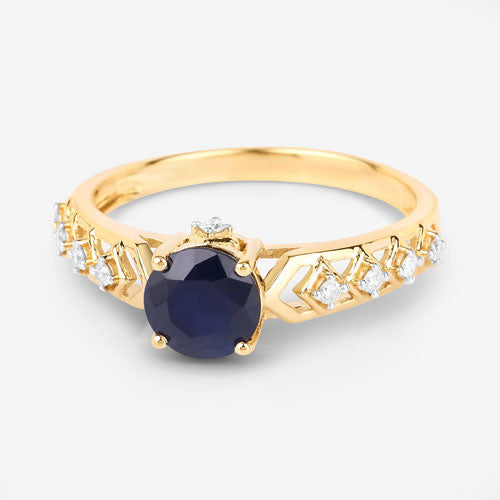 1.13 Carat Genuine Blue Sapphire and White Diamond 10K Yellow Gold Ring