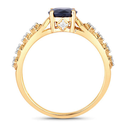 1.13 Carat Genuine Blue Sapphire and White Diamond 10K Yellow Gold Ring