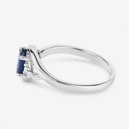 0.98 Carat Genuine Blue Sapphire and White Diamond 10K White Gold Ring