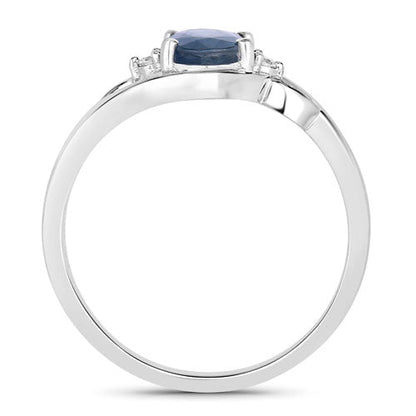 0.98 Carat Genuine Blue Sapphire and White Diamond 10K White Gold Ring