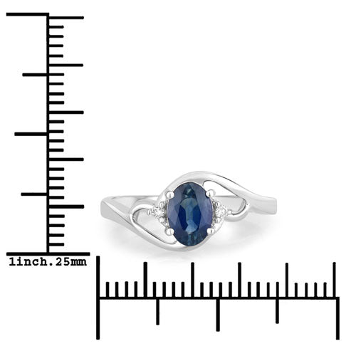 0.98 Carat Genuine Blue Sapphire and White Diamond 10K White Gold Ring