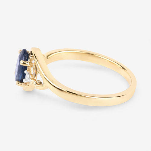 0.98 Carat Genuine Blue Sapphire and White Diamond 10K Yellow Gold Ring