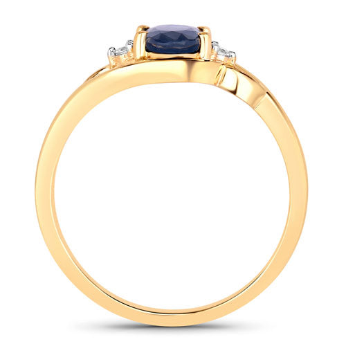 0.98 Carat Genuine Blue Sapphire and White Diamond 10K Yellow Gold Ring