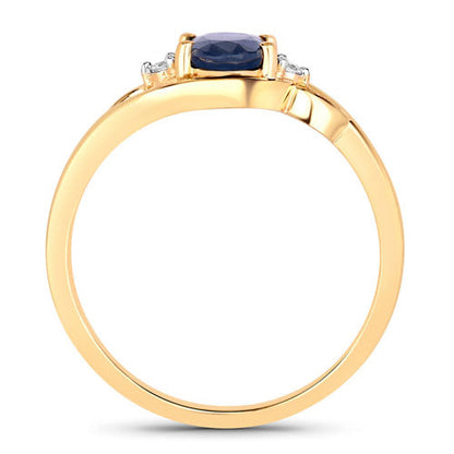 0.98 Carat Genuine Blue Sapphire and White Diamond 10K Yellow Gold Ring
