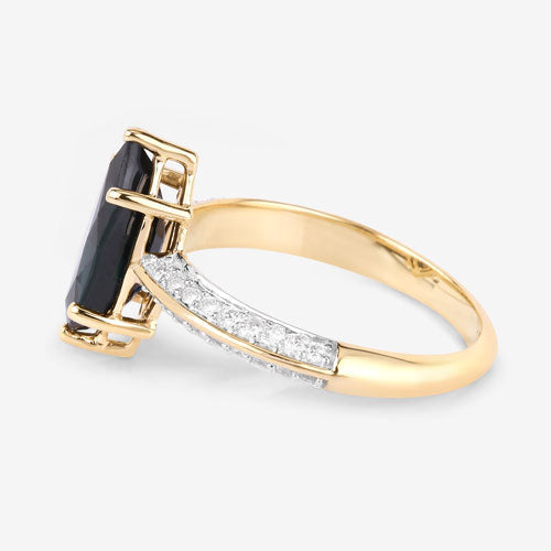 2.39 Carat Genuine Blue Sapphire and White Diamond 10K Yellow Gold Ring