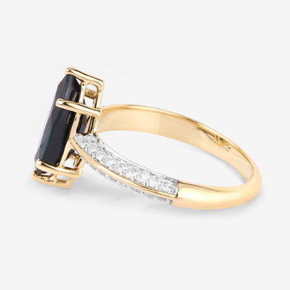 2.39 Carat Genuine Blue Sapphire and White Diamond 10K Yellow Gold Ring