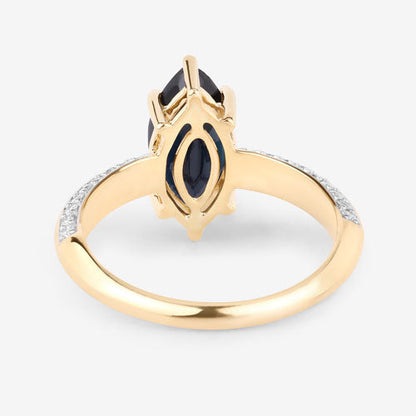 2.39 Carat Genuine Blue Sapphire and White Diamond 10K Yellow Gold Ring