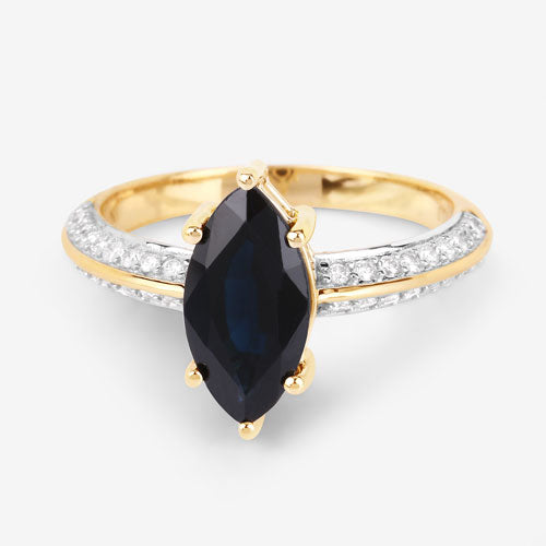 2.39 Carat Genuine Blue Sapphire and White Diamond 10K Yellow Gold Ring