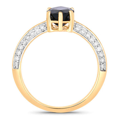 2.39 Carat Genuine Blue Sapphire and White Diamond 10K Yellow Gold Ring