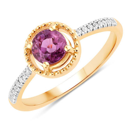 0.92 Carat Genuine Ruby and White Diamond 14K Yellow Gold Ring