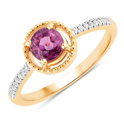 0.92 Carat Genuine Ruby and White Diamond 14K Yellow Gold Ring
