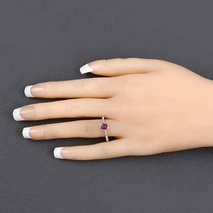 1.00 Carat Genuine Ruby and White Diamond 14K White Gold Ring