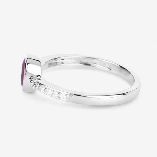 1.00 Carat Genuine Ruby and White Diamond 14K White Gold Ring