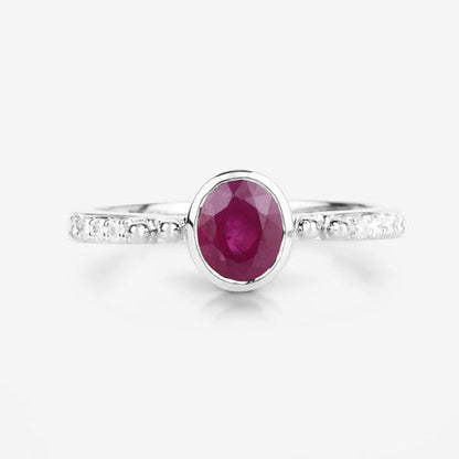 1.00 Carat Genuine Ruby and White Diamond 14K White Gold Ring