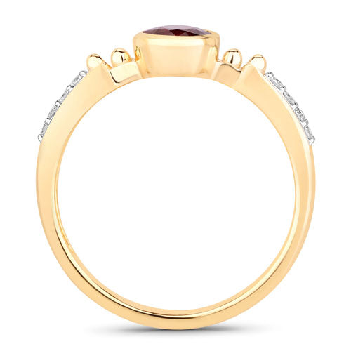 1.00 Carat Genuine Ruby and White Diamond 14K Yellow Gold Ring