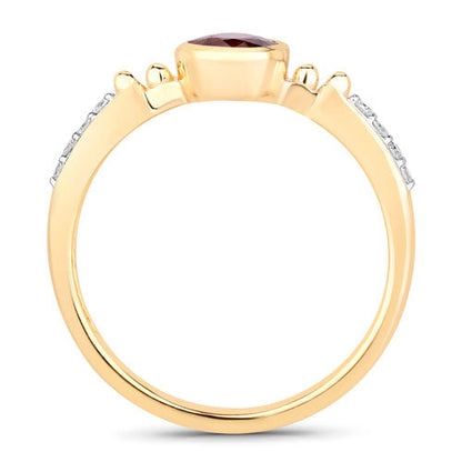 1.00 Carat Genuine Ruby and White Diamond 14K Yellow Gold Ring