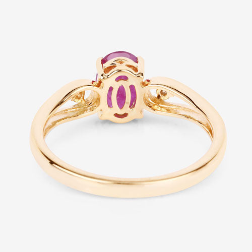 0.95 Carat Genuine Ruby and White Diamond 14K Yellow Gold Ring