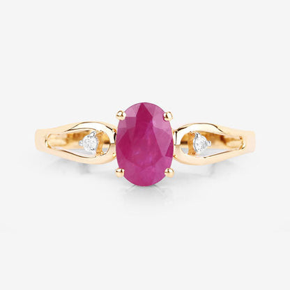 0.95 Carat Genuine Ruby and White Diamond 14K Yellow Gold Ring