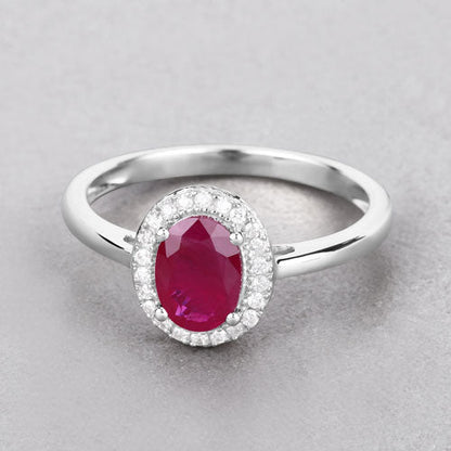 1.06 Carat Genuine Ruby and White Diamond 14K White Gold Ring