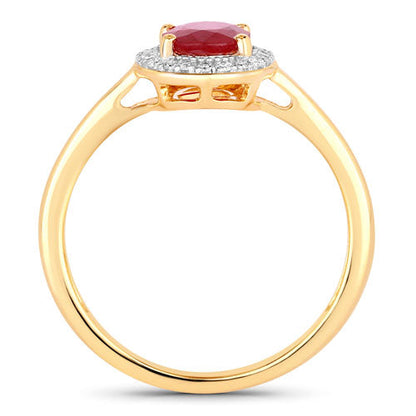 1.06 Carat Genuine Ruby and White Diamond 14K Yellow Gold Ring