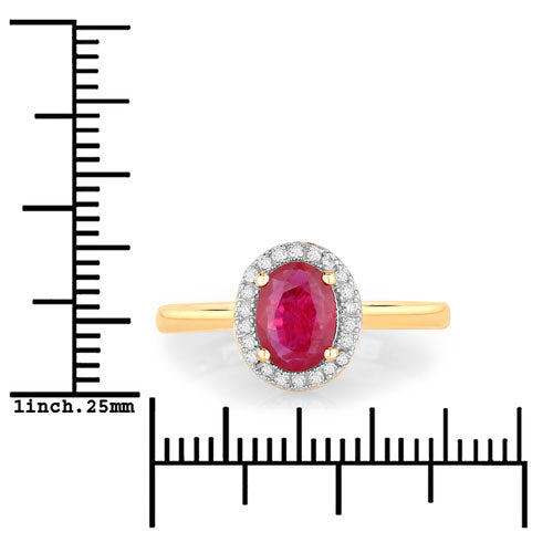 1.06 Carat Genuine Ruby and White Diamond 14K Yellow Gold Ring
