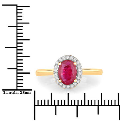 1.06 Carat Genuine Ruby and White Diamond 14K Yellow Gold Ring