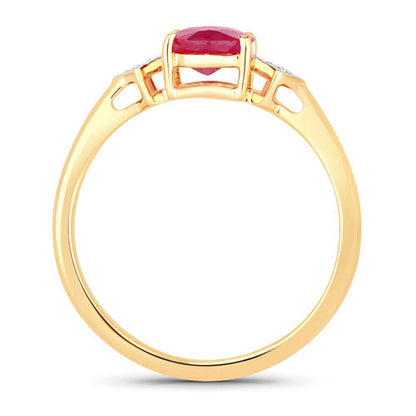 1.22 Carat Genuine Ruby and White Diamond 14K Yellow Gold Ring