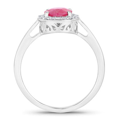 1.83 Carat Genuine Ruby and White Diamond 14K White Gold Ring