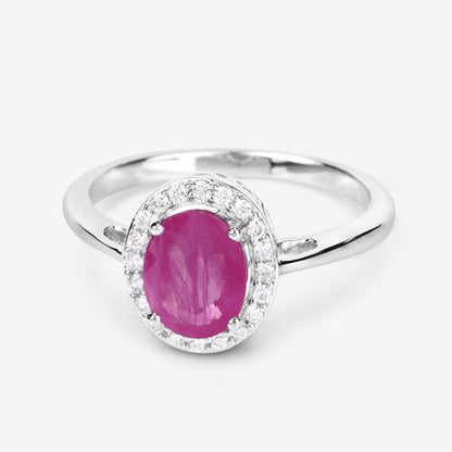 1.83 Carat Genuine Ruby and White Diamond 14K White Gold Ring