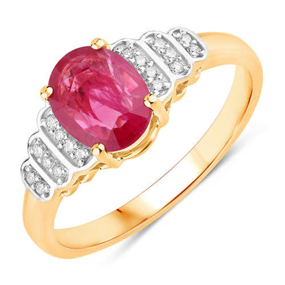 1.52 Carat Genuine Ruby and White Diamond 14K Yellow Gold Ring