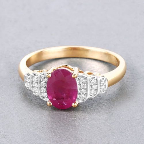 1.52 Carat Genuine Ruby and White Diamond 14K Yellow Gold Ring