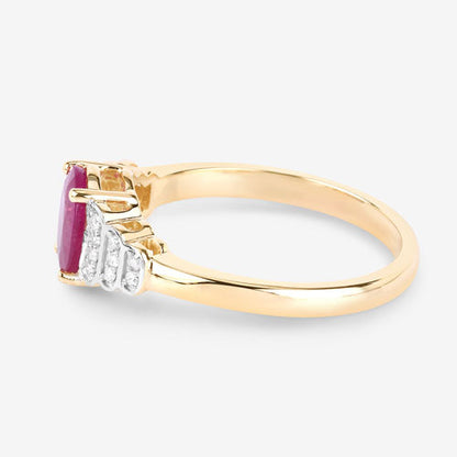 1.52 Carat Genuine Ruby and White Diamond 14K Yellow Gold Ring