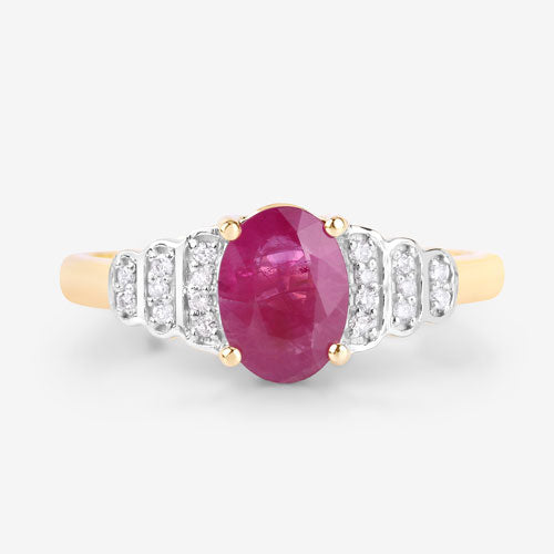 1.52 Carat Genuine Ruby and White Diamond 14K Yellow Gold Ring